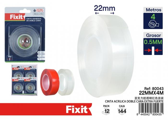 Cinta acrílica, 22 mm, 2 m, color transparente